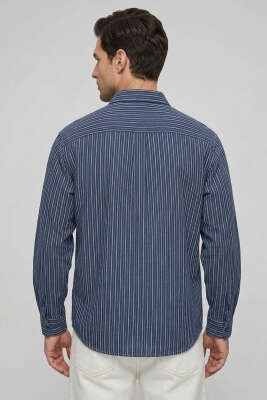 Daily Tek Cepli Çizgili Erkek Gömlek Lacivert - Erkek Gömlek