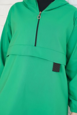 Dakron Kapaklı Yarım Fermuarlı Pers Yeşili Tunik - Thumbnail