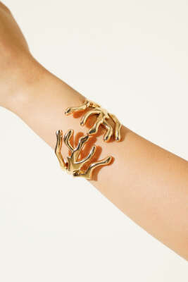 Dal Detaylı Kelepçe Bilezik Gold - Bileklik