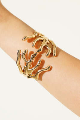 Dal Detaylı Kelepçe Bilezik Gold - Bileklik