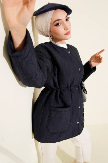 Dalga Desen Çıtçıtlı Ceket Lacivert - Ceket