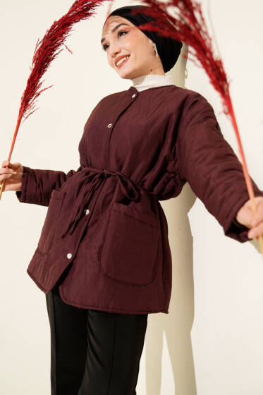 Dalga Desen Çıtçıtlı Ceket Mürdüm - Ceket