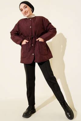 Dalga Desen Çıtçıtlı Ceket Mürdüm - Ceket