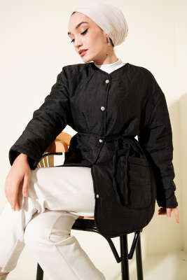 Dalga Desen Çıtçıtlı Ceket Siyah - VAV TEKSTİL