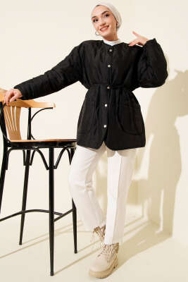 Dalga Desen Çıtçıtlı Ceket Siyah - Ceket