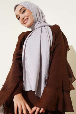 Dalga Desen İpeksi Jakar Şal Açık Gri