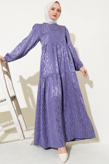 Dalga Desen Jakar Elbise Lila - Elbise