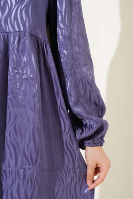 Dalga Desen Jakar Elbise Lila - Tesettür Elbise