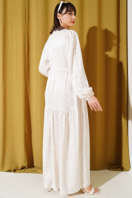 Dalga Desen Jakar Elbise Taş - Tesettür Elbise