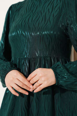 Dalga Desen Jakar Elbise Zümrüt - Tesettür Elbise