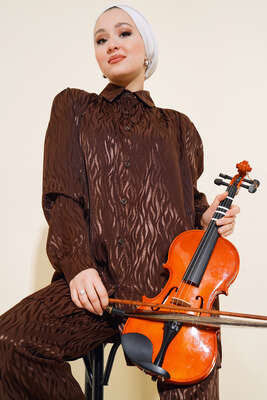 Dalga Desen Jakar İkili Takım Kahve - İkili Takım