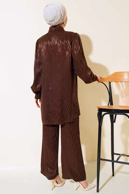 Dalga Desen Jakar İkili Takım Kahve - İkili Takım