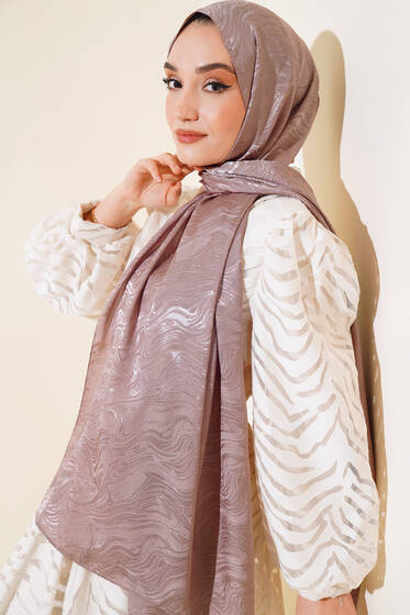 Dalga Desen Jakar Melisa Şal Sütlü Kahve - 21 - Düz Şal
