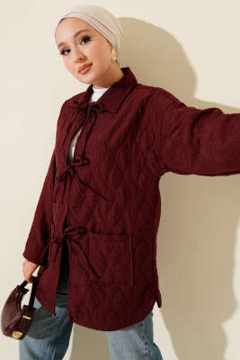 Dalga Desen Kapitone Ceket Bordo - DUFON