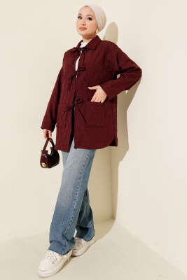 Dalga Desen Kapitone Ceket Bordo - Ceket