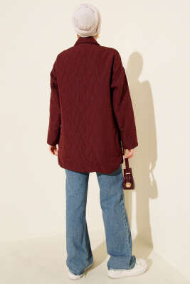 Dalga Desen Kapitone Ceket Bordo - Ceket