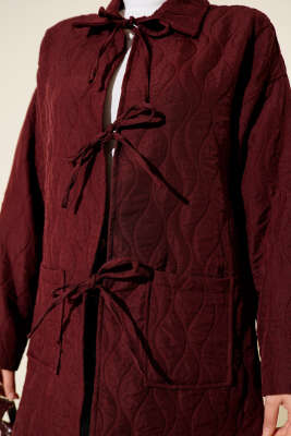 Dalga Desen Kapitone Ceket Bordo - Ceket