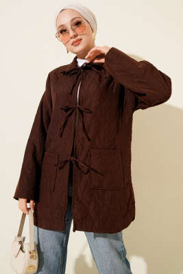 Dalga Desen Kapitone Ceket Kahve - DUFON