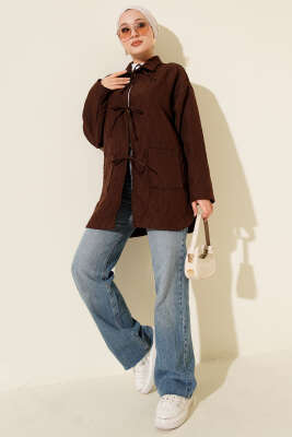 Dalga Desen Kapitone Ceket Kahve - Ceket