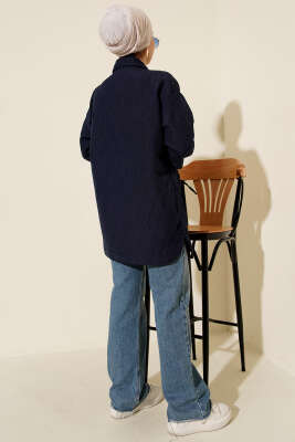 Dalga Desen Kapitone Ceket Lacivert - Ceket