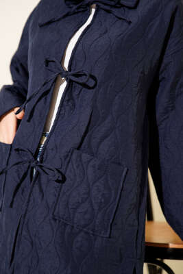 Dalga Desen Kapitone Ceket Lacivert - Ceket