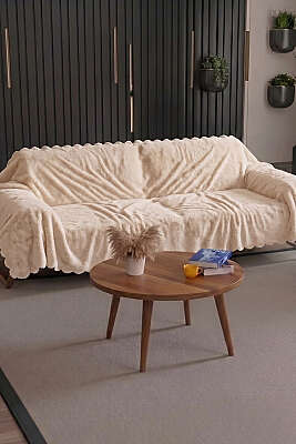 Dalga Kenarlı Koltuk Örtüsü Bej 