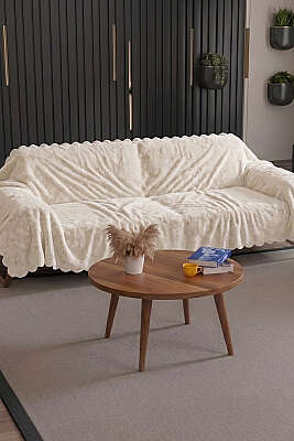 Dalga Kenarlı Koltuk Örtüsü Ekru 