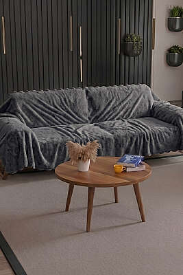 Dalga Kenarlı Koltuk Örtüsü Füme - DERYA ÇEYİZ