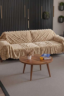 Dalga Kenarlı Koltuk Örtüsü Vizon - DERYA ÇEYİZ