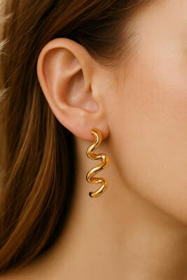 Dalga Model Küpe Gold - İNCİ BİJÜTERİ