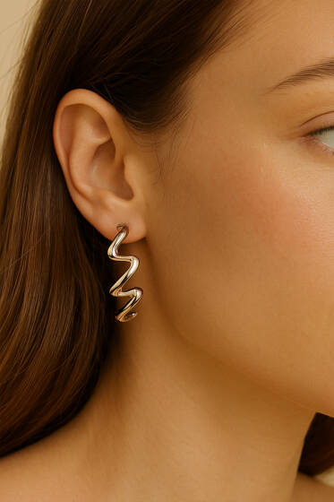 Dalga Model Küpe Gümüş - Küpe