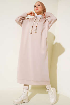 Dalgıç Kumaş Uzun Tunik Bej - Tunik