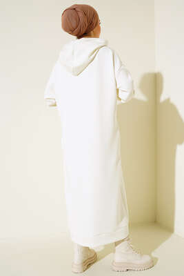 Dalgıç Kumaş Uzun Tunik Ekru - Tunik