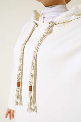 Dalgıç Kumaş Uzun Tunik Ekru - Tunik