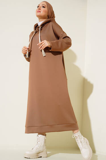 Dalgıç Kumaş Uzun Tunik Kahve - Tunik