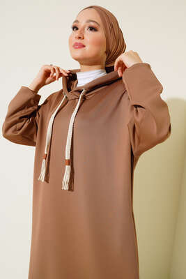 Dalgıç Kumaş Uzun Tunik Kahve - Tunik