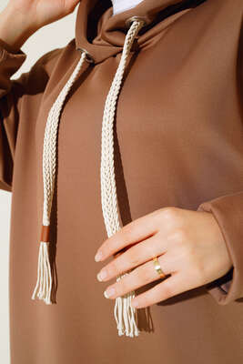 Dalgıç Kumaş Uzun Tunik Kahve - Tunik