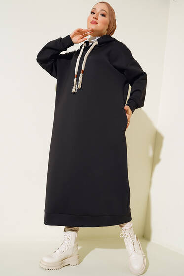 Dalgıç Kumaş Uzun Tunik Siyah - Tunik