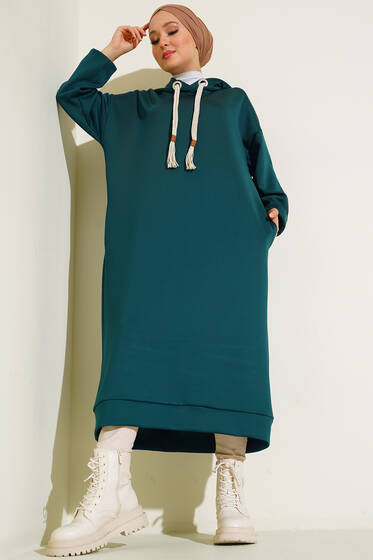 Dalgıç Kumaş Uzun Tunik Zümrüt - Tunik