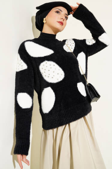 Dalmaçya Desen İncili Kazak Beyaz - Triko Kazak