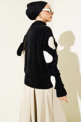 Dalmaçya Desen İncili Kısa Triko Hırka Siyah - Triko Hırka