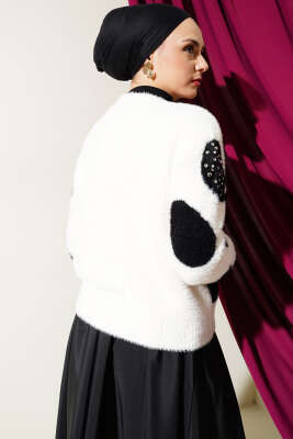 Dalmaçya Desen İncili Kısa Triko Hırka Vanilya - Triko