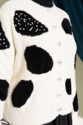 Dalmaçya Desen İncili Kısa Triko Hırka Vanilya - Triko