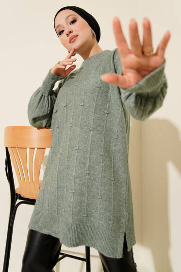 Damla Desen Yumoş Triko Kazak Çağla Yeşili - Triko Kazak