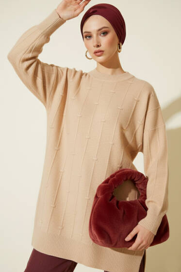 Damla Desen Yumoş Triko Kazak Latte - Triko Kazak