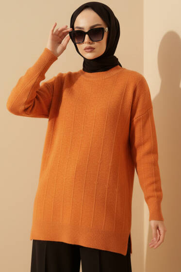 Damla Desen Yumoş Triko Kazak Oranj - Triko Kazak