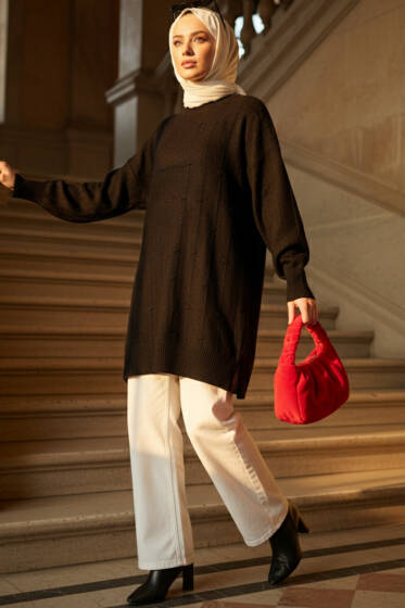 Damla Desen Yumoş Triko Kazak Siyah - Triko Kazak