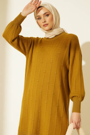 Damla Desen Yumoş Triko Kazak Yağ Yeşili - Triko Kazak