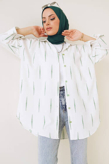 Damla Desenli Keten Gömlek Benetton - Gömlek