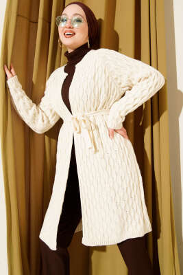 Damla Kabartmalı Triko Hırka Ekru - RAFİMİX